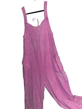 Zenana L Outfitters Pink Ribbed Back-Tie Jumpsuit